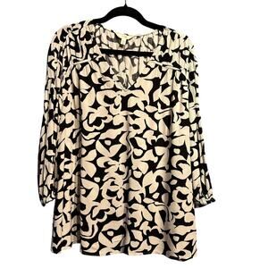 Terra & Sky Size 1X Blouse Black White Office Whimsygoth Boho